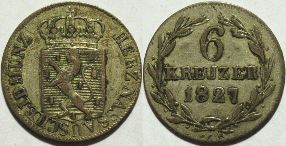 Wilhelm - 6 Kreuzer 1827 - Duchy of Nassau monnaies europe medievale saint empire romain germanique wilhelm 6 kreuzer 1827 duchy of nassau