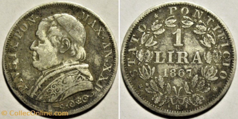 Pio IX, Papa - 1 Lira 1867, Anno XXII - Vaticano (ex.2) monnaies monde pio ix papa 1 lira 1867 anno xxii vaticano ex 2