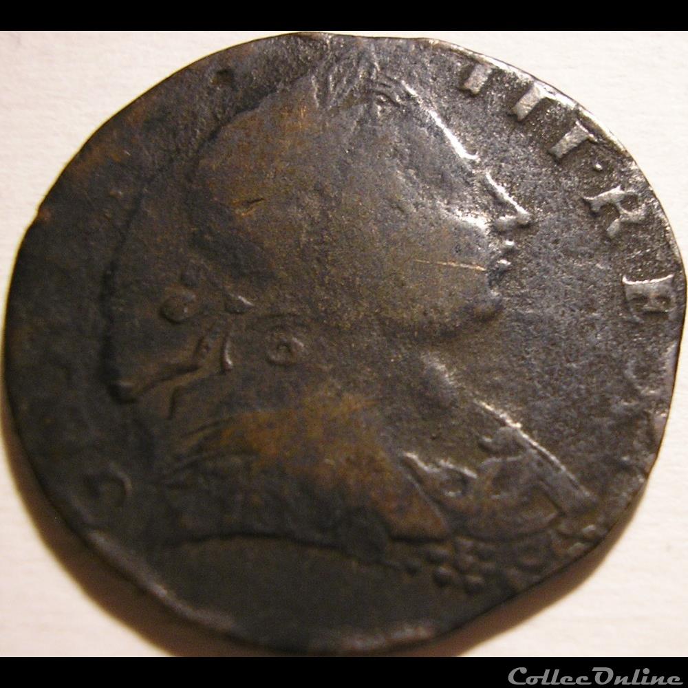 1773 Half Penny No Regal - George III of Great Britain (ex.3) 3 monnaie monde etat uni 1773 half penny no regal george iii of great britain ex 3