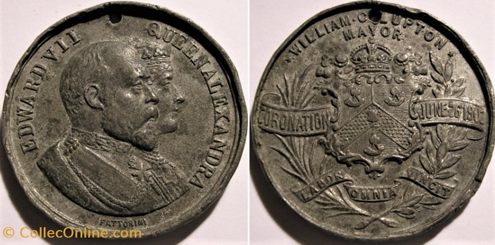 Edward VII & Alexandra - 1902 Coronation, Bradford Medal - UK (ex.2) medaille royaume uni edward vii alexandra 1902 coronation bradford medal uk ex 2