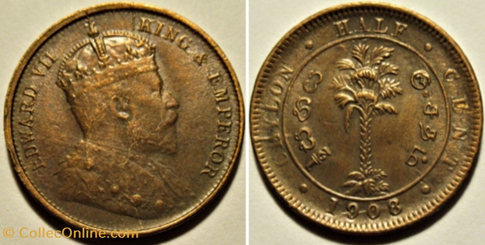 Edward VII - Half Cent 1908 - Ceylon - Error monnaies monde sri lanka edward vii half cent 1908 ceylon error
