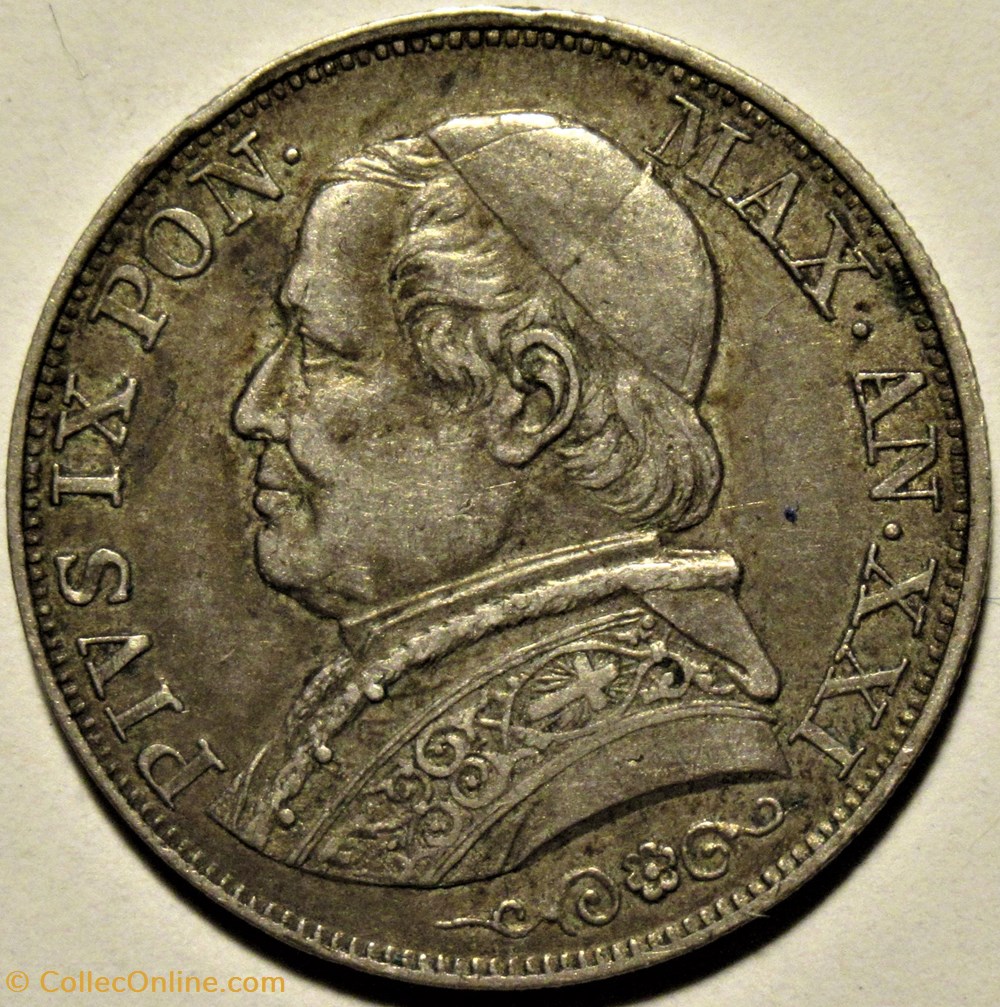 Pio IX, Papa - 1 Lira 1866, Anno XXI - Vaticano 2 monnaies monde pio ix papa 1 lira 1866 anno xxi vaticano