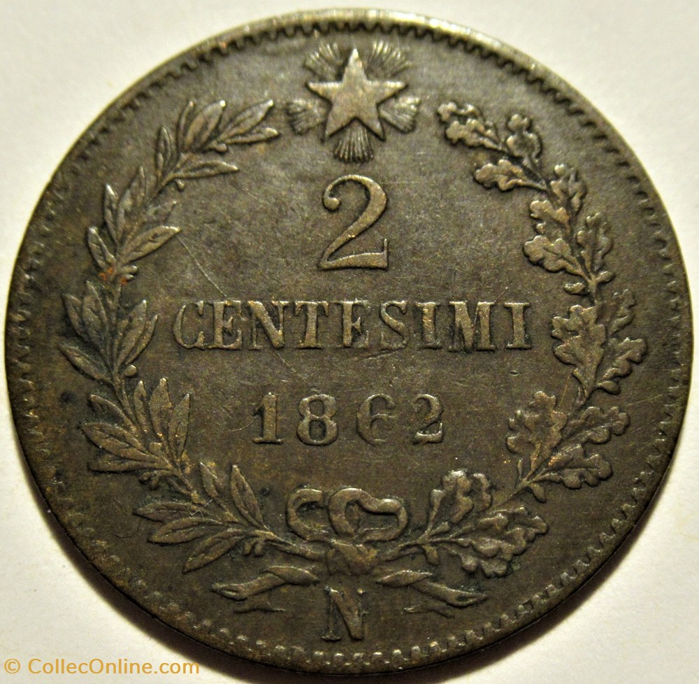 1862 Royaume d'Italie, 2 Centesimi, Napoli - Vittorio Emanuele II - Error 3 monnaies monde 1862 royaume italie 2 centesimi napoli vittorio emanuele ii error