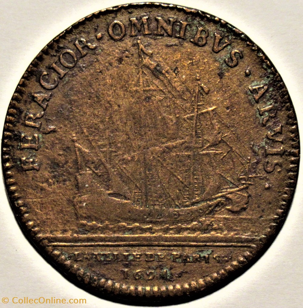 Louis XIV - Jeton 1694, La ville de Paris (Prévôt: Claude Bosc) monnaies paranumismatique jetons poids louis xiv jeton 1694 la ville de paris prevot claude bosc