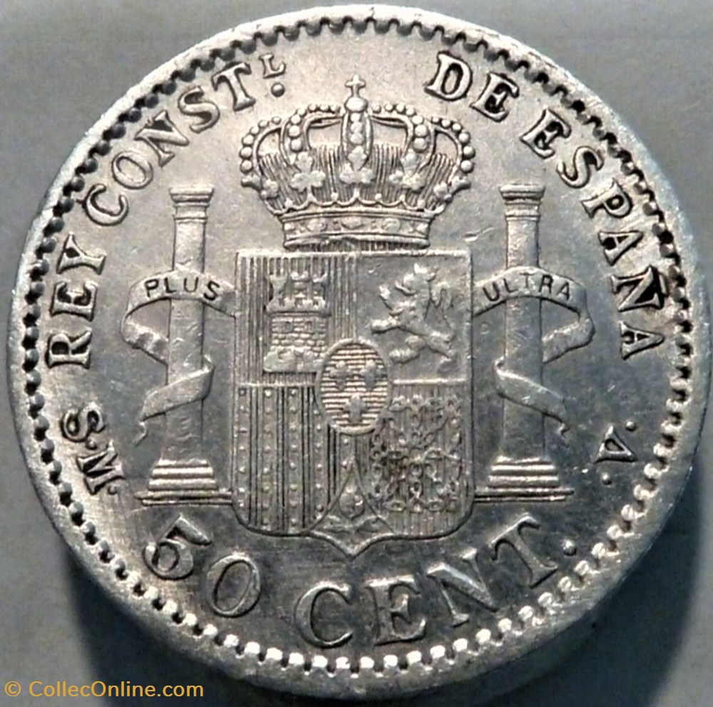 1904 - 50 Centimos - Alfonso XIII de España 3 monnaies monde espagne 1904 50 centimos alfonso xiii de espana