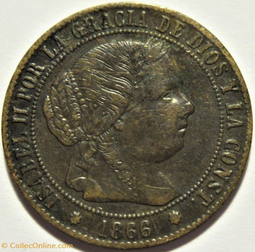 monnaies monde espagne 1866 barcelona centimo isabel ii espana