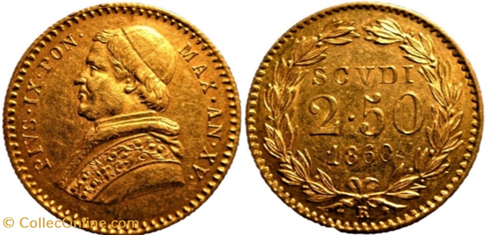 Pio IX, Papa - 2.5 Scudo 1860, Anno XV - Vaticano monnaies monde pio ix papa 2 5 scudo 1860 anno xv vaticano