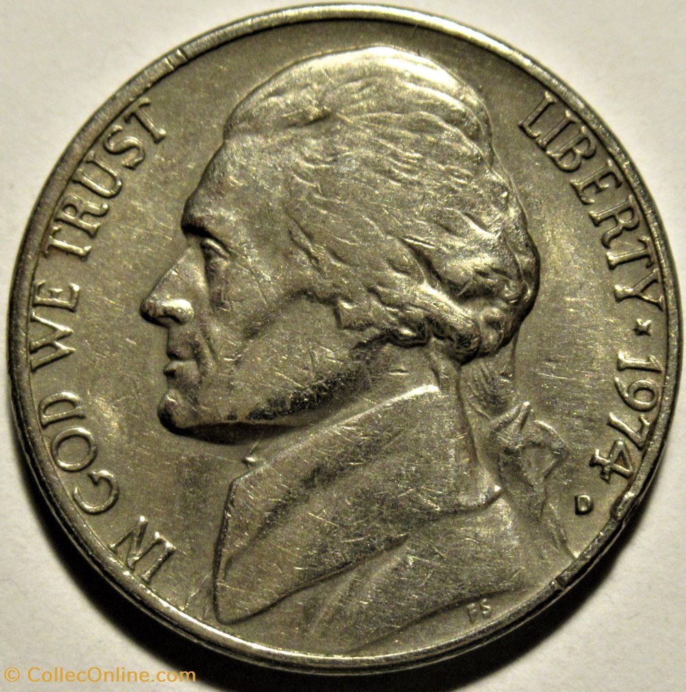 1974 Five Cents Jefferson, Denver - Error 2 monnaies monde etats unis 1974 five cents jefferson denver error