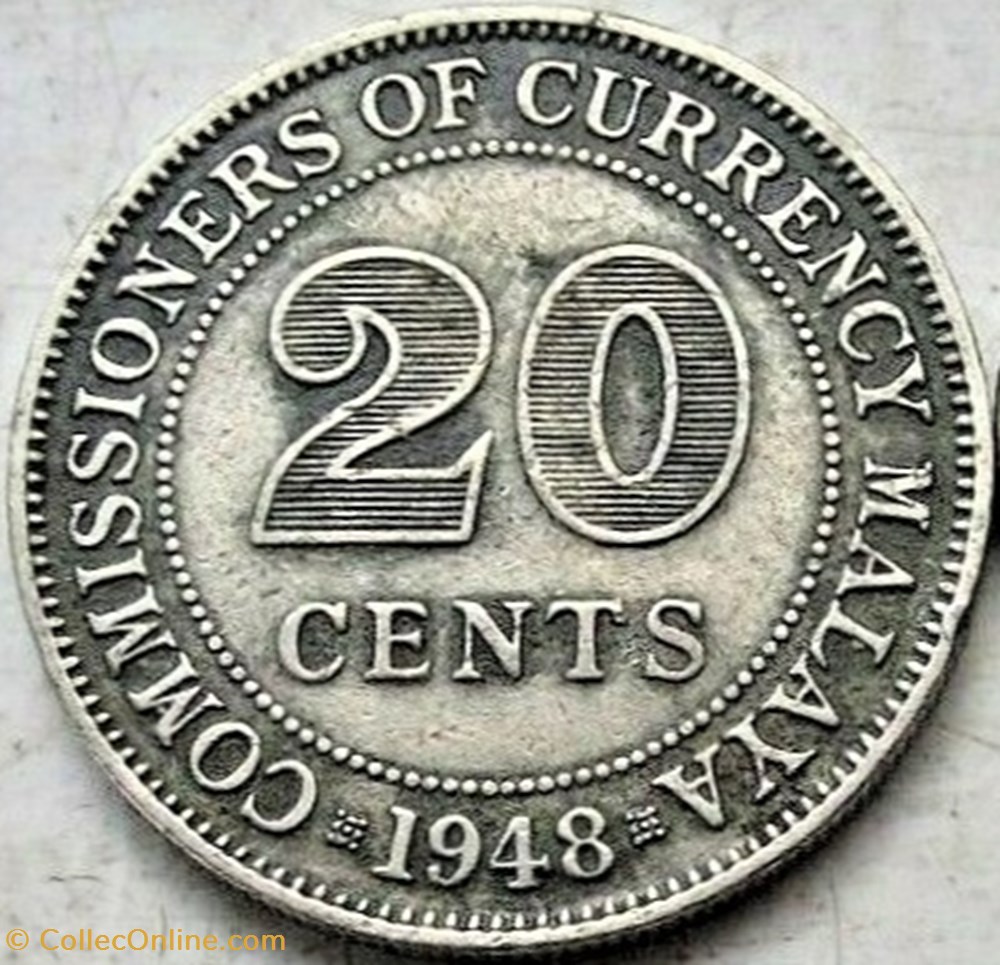 George VI - 20 Cents 1948 - Malaysia (ex.2) monnaie monde malaisie george vi 20 cents 1948 malaysia ex 2
