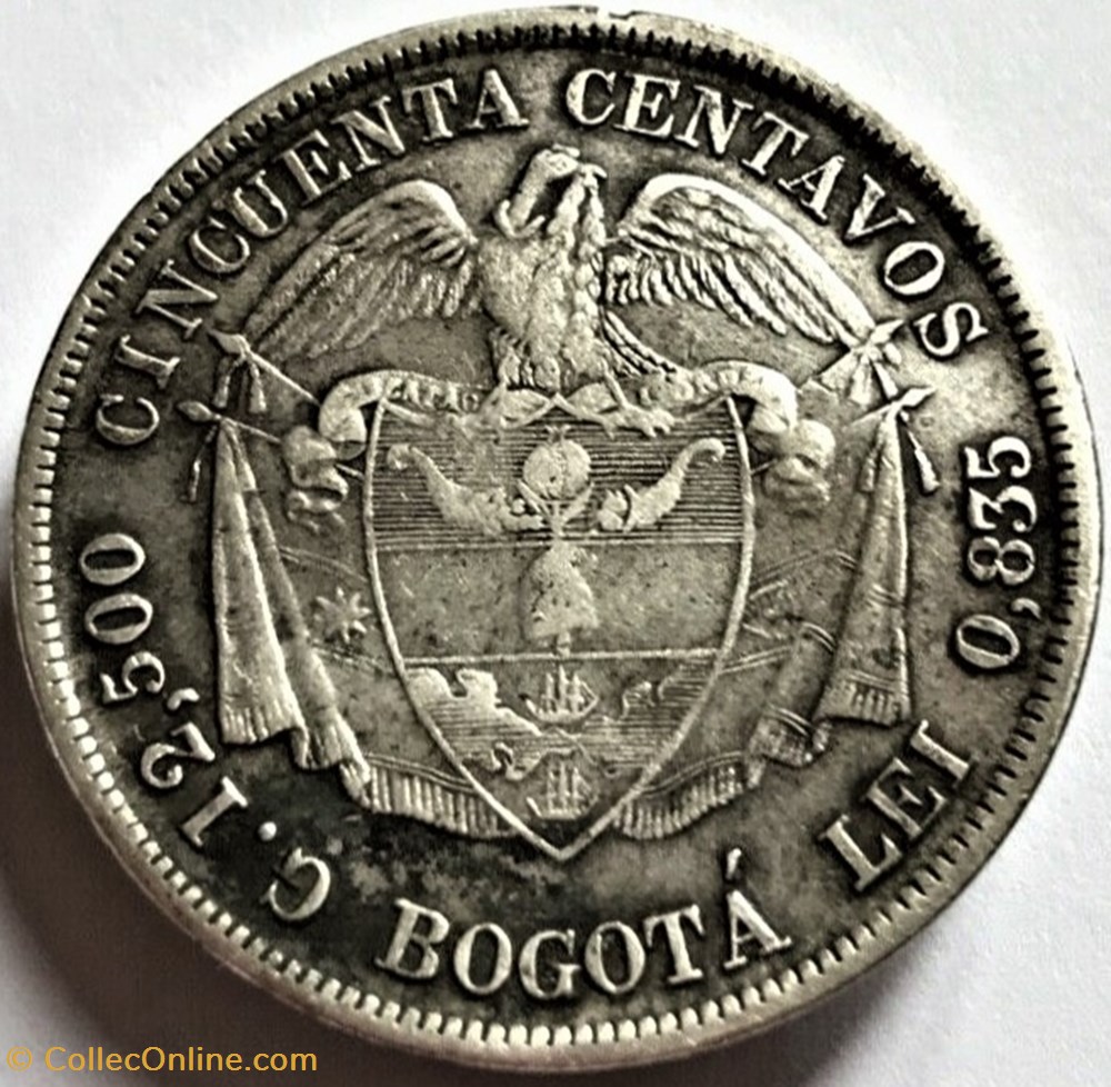 monnaies monde colombie 50 centavos 1874 bogota