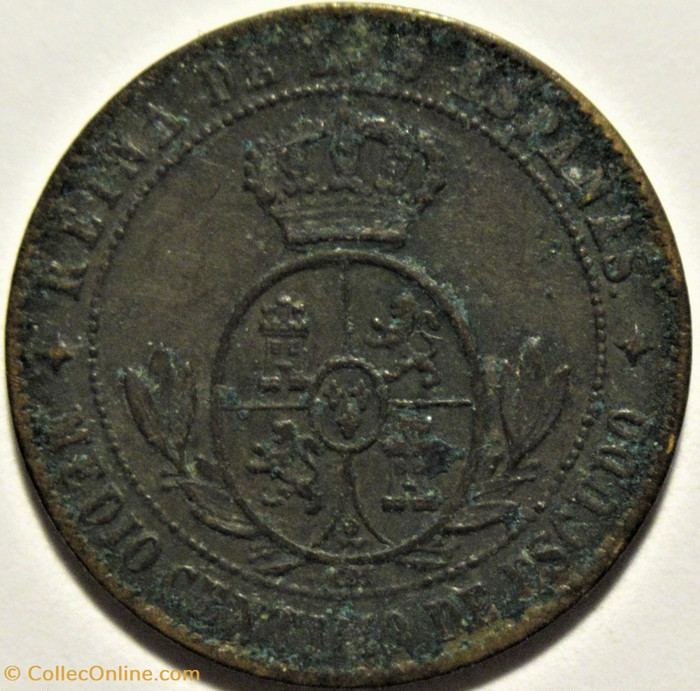 1868 Jubia - ½ Centimo - Isabel II España 3 monnaies monde espagne 1868 jubia centimo isabel ii espana