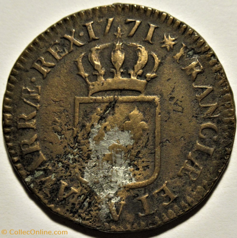 Louis XV - 1 Sol à l'écu de Troyes 1771 (ex.2) 3 monnaies europe medievale france royales louis xv 1 sol a ecu de troyes 1771 ex 2