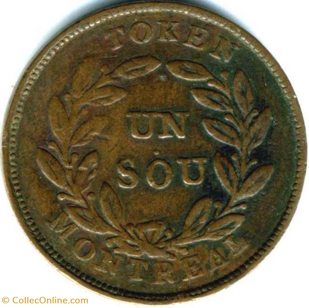 Montreal Un Sou Belleville - Token ca. 1835-1838 (No shamrock) (ex.2) monnaie monde canadum montreal un sou belleville token ca 1835 1838 no shamrock ex 2