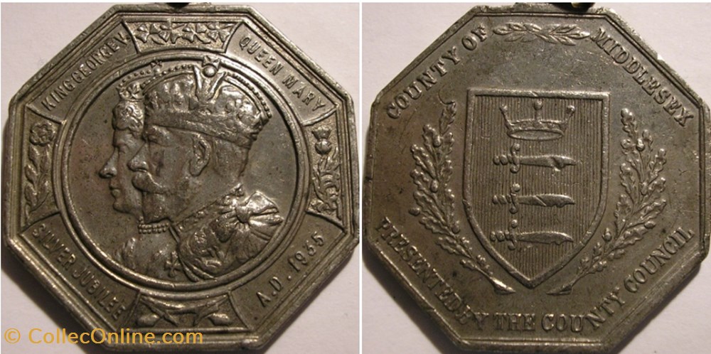 George V & Mary - Silver Jubilee 1935 Medallion - Middlesex, UK medaille royaume uni george v mary silver jubilee 1935 medallion middlesex uk