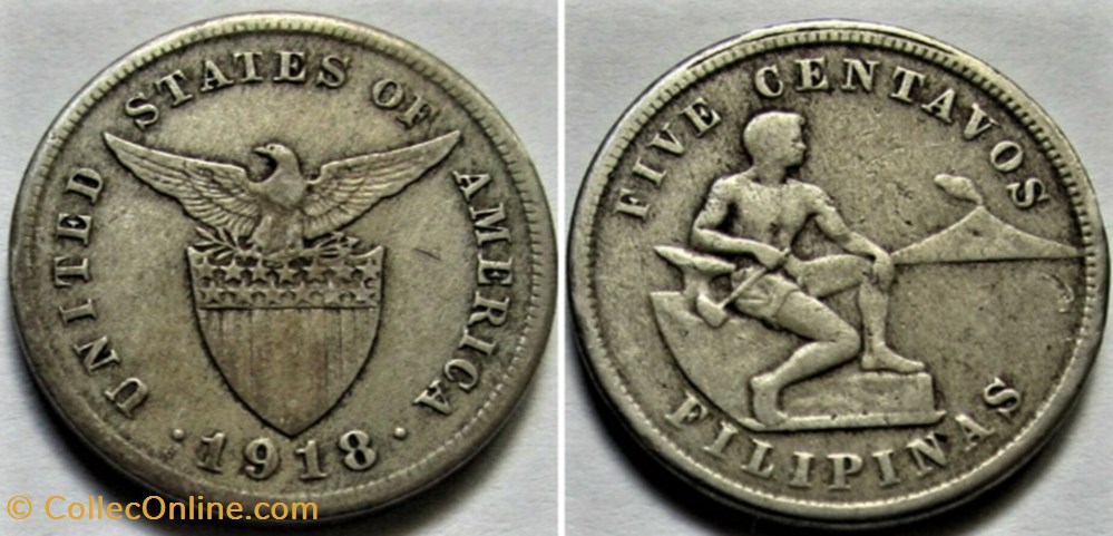 1918 San Francisco, 5 Centavos - Philippines U.S. Administration monnaies monde 1918 san francisco 5 centavos philippines u s administration