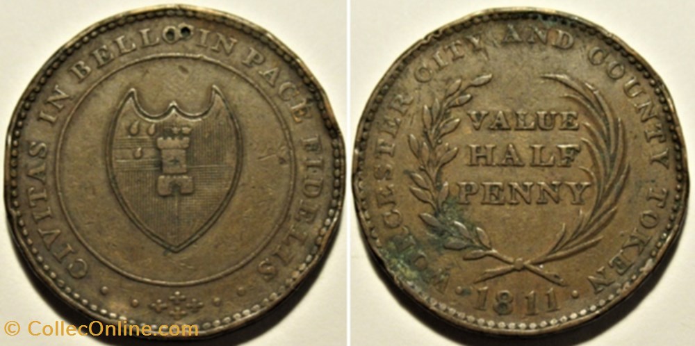 1811 - Half Penny Token - Worcester City & County, England 3 monnaies monde royaume uni 1811 half penny token worcester city county england