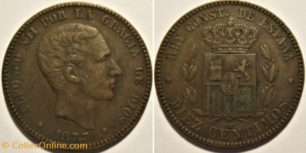 1877 - Barcelona 10 Centimos - Alfonso XII de España monnaies monde espagne 1877 barcelona 10 centimos alfonso xii de espana