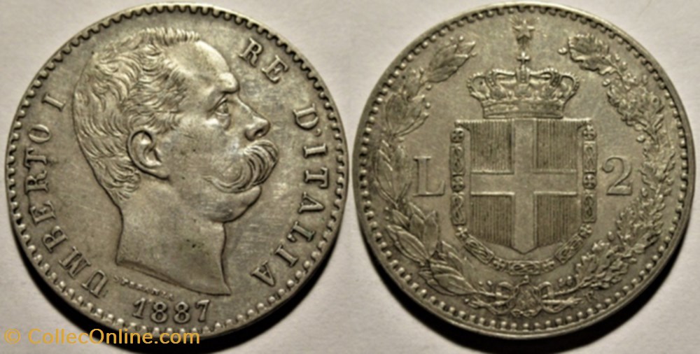 1887 Regno d'Italia, 2 Lire, Roma - Umberto I monnaies monde italie 1887 regno italia 2 lire roma umberto i