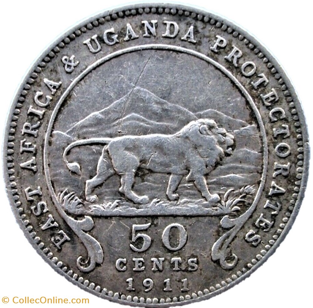 George V - 50 Cents 1911 - East Africa & Uganda 3 monnaies monde ouganda george v 50 cents 1911 east africa uganda