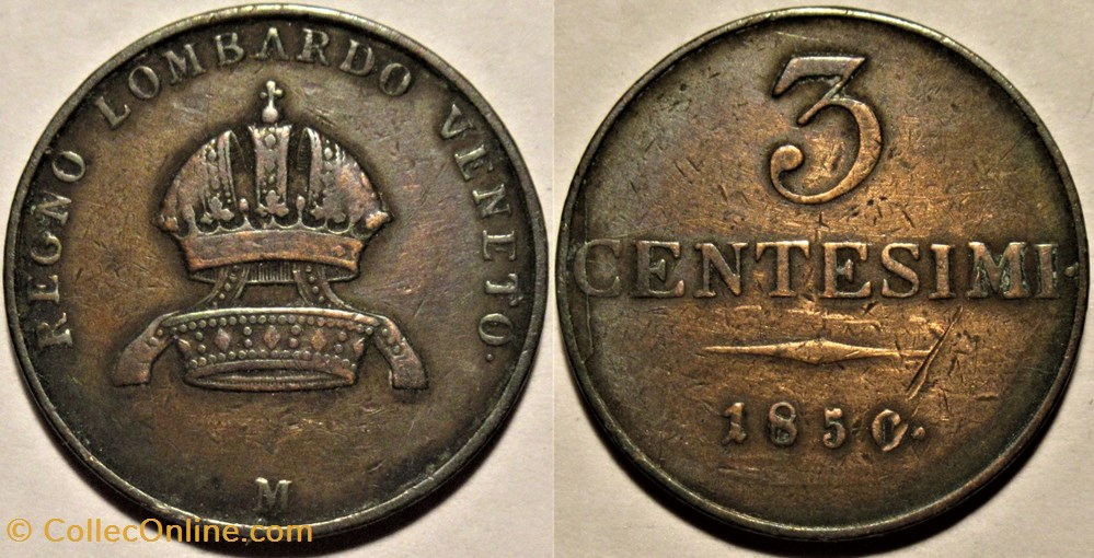 1850 Regno Lombardo-Veneto, 3 Centesimi Milano - Franz Joseph I monnaies monde italie 1850 regno lombardo veneto 3 centesimi milano franz joseph i