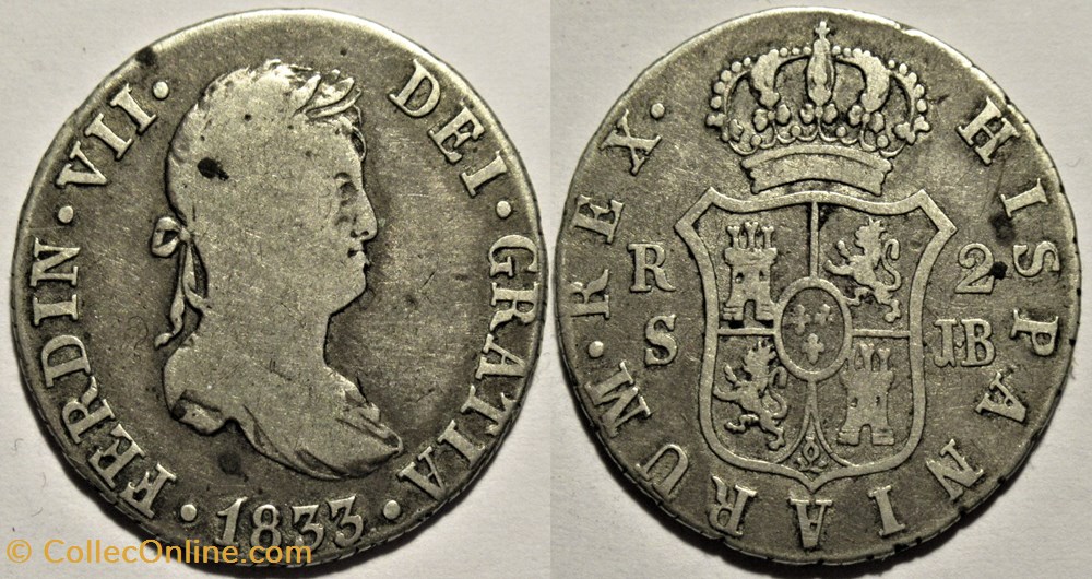 1833 Sevilla, 2 Reales - Fernando VII de España monnaies monde espagne 1833 sevilla 2 reales fernando vii de espana