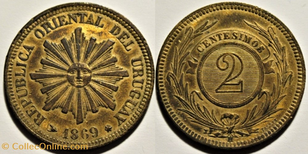 Uruguay - 2 Centésimos 1869 Heaton (ex.2) monnaies monde uruguay 2 centesimos 1869 heaton ex 2