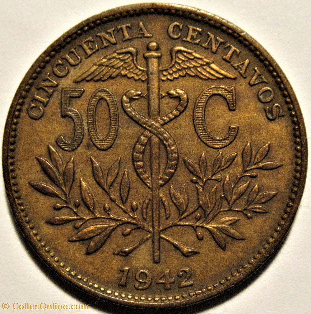 1942 Philadelphia Mint - 50 Centavos 3 monnaies monde bolivie 1942 philadelphia mint 50 centavos