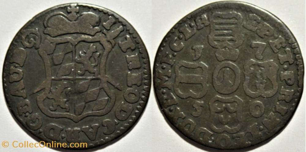 1750 Jean-Théodore de Bavière, 1 Liard - Principauté de Liège (ex.2) monnaies europe medievale saint empire romain germanique 1750 jean theodore de baviere 1 liard principaute de liege ex 2
