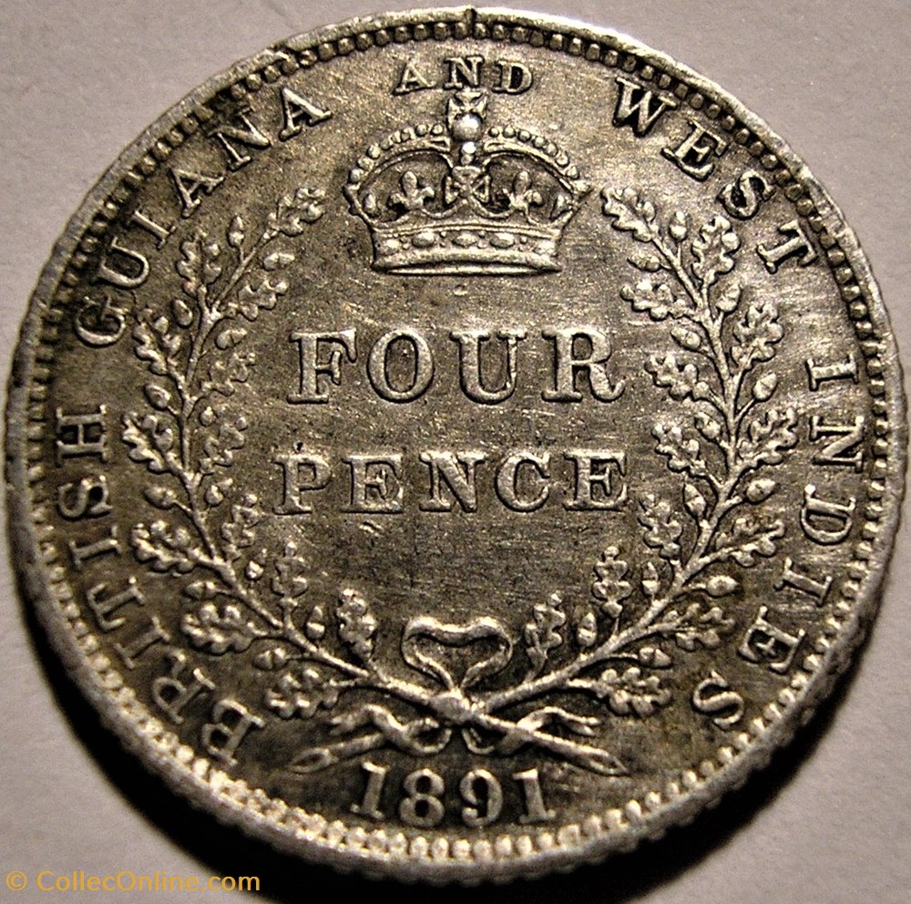 Victoria - 4 Pence 1891 - British Guiana & West Indies monnaie monde guyana victoria 4 pence 1891 british guiana west indies