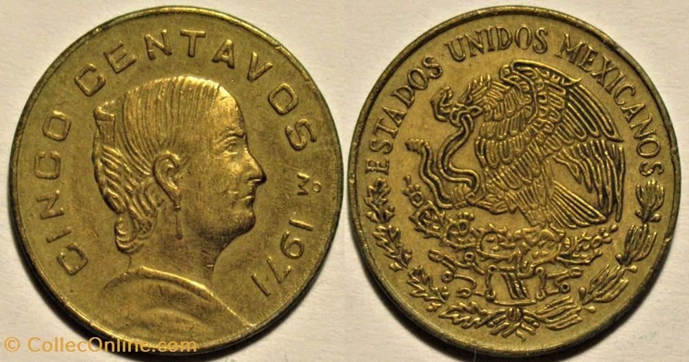 México 1971 - 5 Centavos, Josefa Ortiz de Domínguez - E.U Mexicanos monnaies monde mexique mexico 1971 5 centavos josefa ortiz de dominguez e u mexicanos