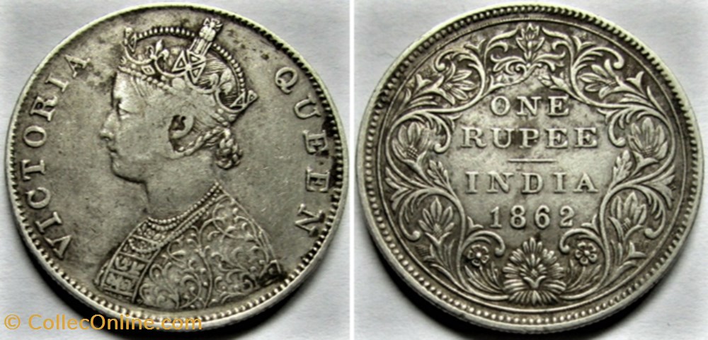 Victoria - One Rupee 1862 Bombay - British India monnaies monde inde victoria one rupee 1862 bombay british india