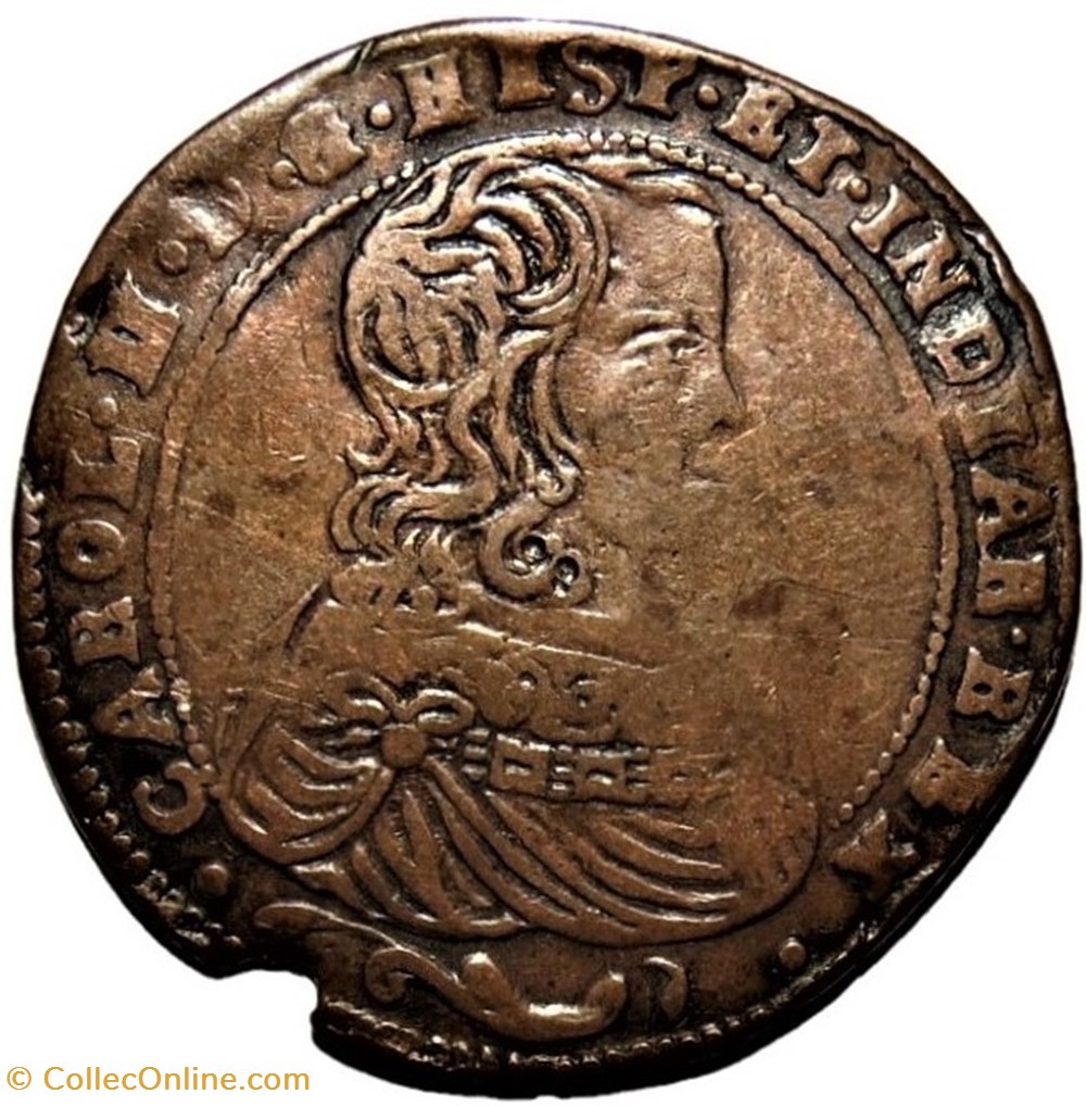 1671 Brussels token, Tutore Deo - Carlos II of Spain monnaies europe medievale pays bas espagnols 1671 brussels token tutore deo carlos ii of spain