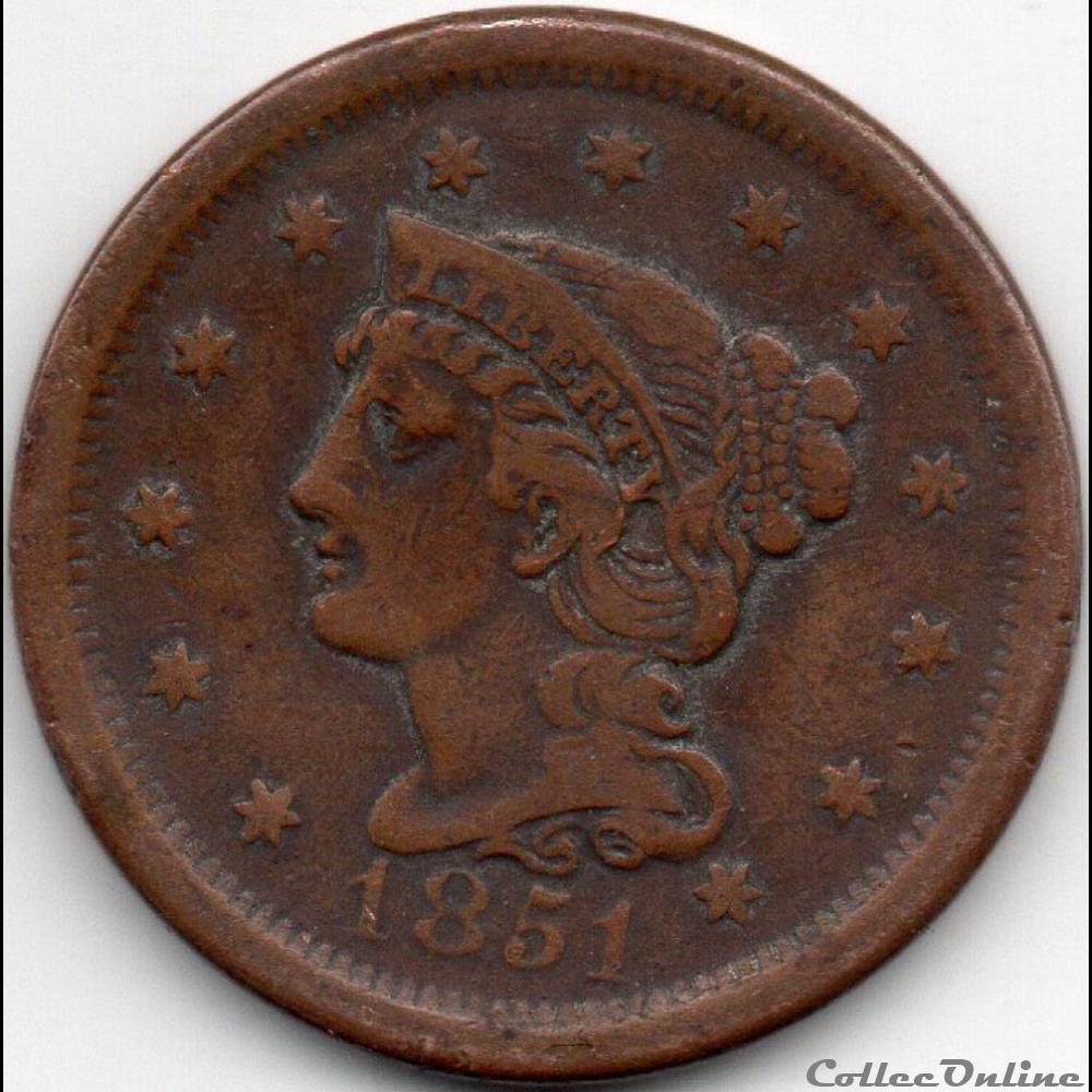 1851 One Cent monnaie monde etat uni 1851 one cent