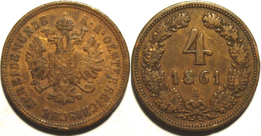 monnaies monde autriche franz joseph i 4 kreuzer 1861 vienna austrian empire