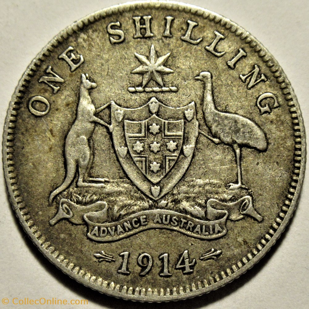 George V - One Shilling 1914 - Australia (ex.2) 3 monnaies monde australie george v one shilling 1914 australia ex 2