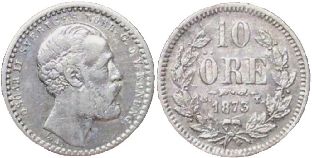 Sweden - Oskar II - 10 Öre 1873 (Error legend) monnaies monde suede sweden oskar ii 10 ore 1873 error legend