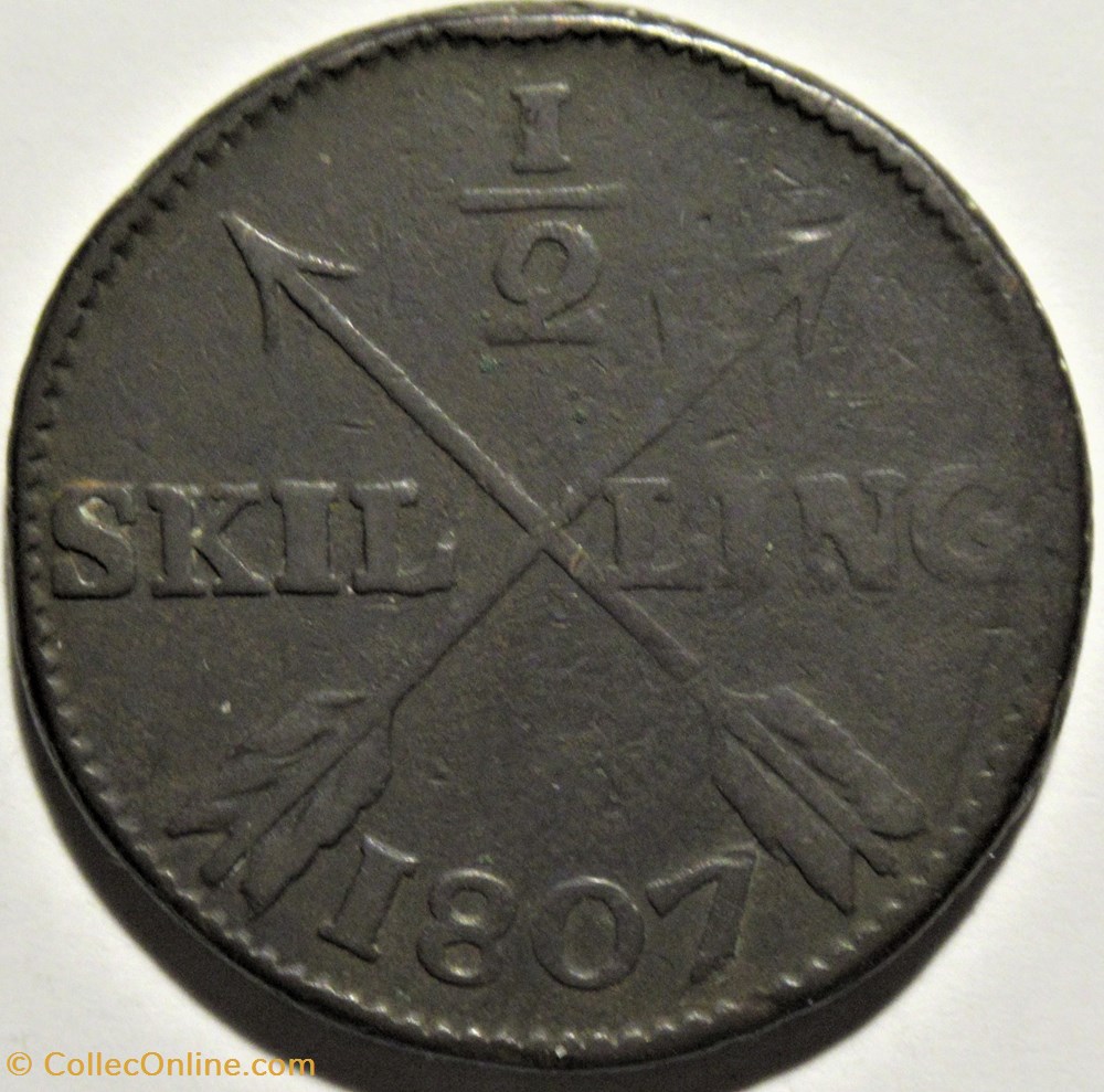 monnaies monde suede sweden gustav iv adolf 1 2 skilling 1807
