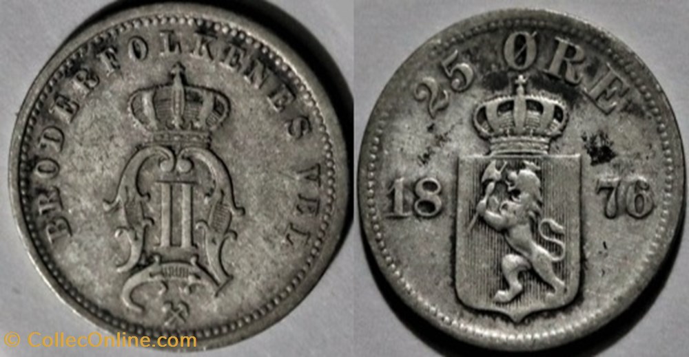 Oskar II - 25 Øre 1876 Norway monnaies monde norvege oskar ii 25 re 1876 norway
