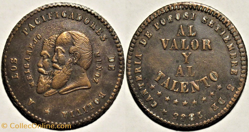 1865 Melgarejo 1/2 - Canteria de Potosi - M. Melgarejo Pdt - Pattern monnaies monde bolivie 1865 melgarejo 1 2 canteria de potosi m melgarejo pdt pattern
