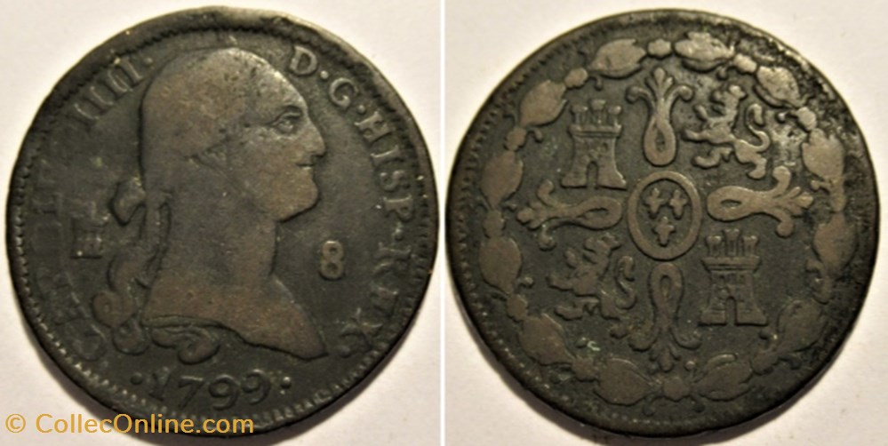 1799 - 8 Maravedis Segovia - Carlos IV de España monnaies monde espagne 1799 8 maravedis segovia carlos iv de espana