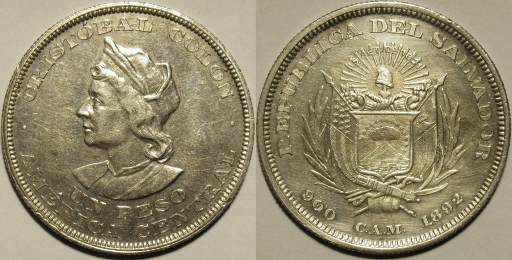 El Salvador - 1 Peso 1892 - Cristóbal Colón monnaies monde argentine el salvador 1 peso 1892 cristobal colon