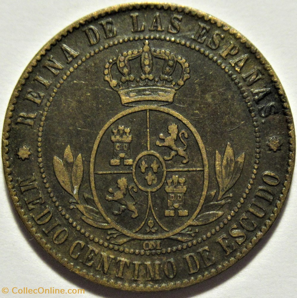monnaies monde espagne 1866 barcelona centimo isabel ii espana