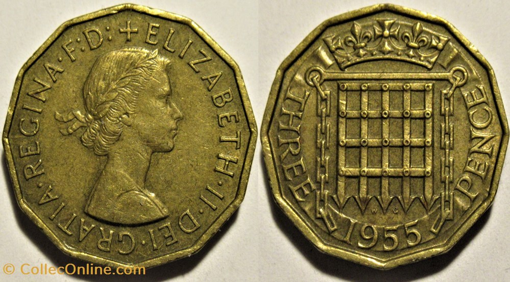 Elizabeth II - 3 Pence 1955 - UK monnaies monde royaume uni elizabeth ii 3 pence 1955 uk