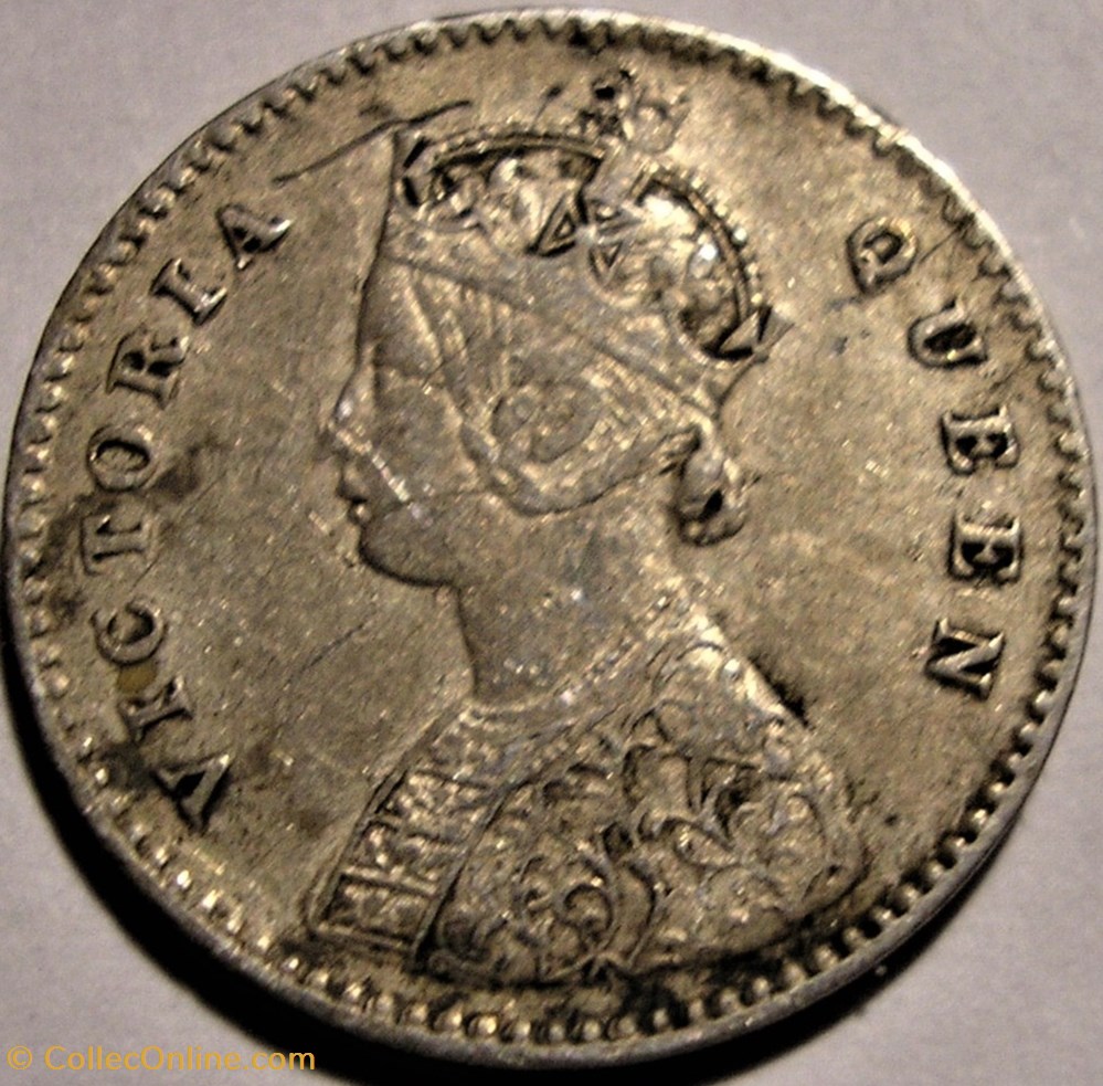 Victoria - Two Annas 1875 Calcutta - British India (ex.2) monnaie monde inde victoria two annas 1875 calcutta british india ex 2