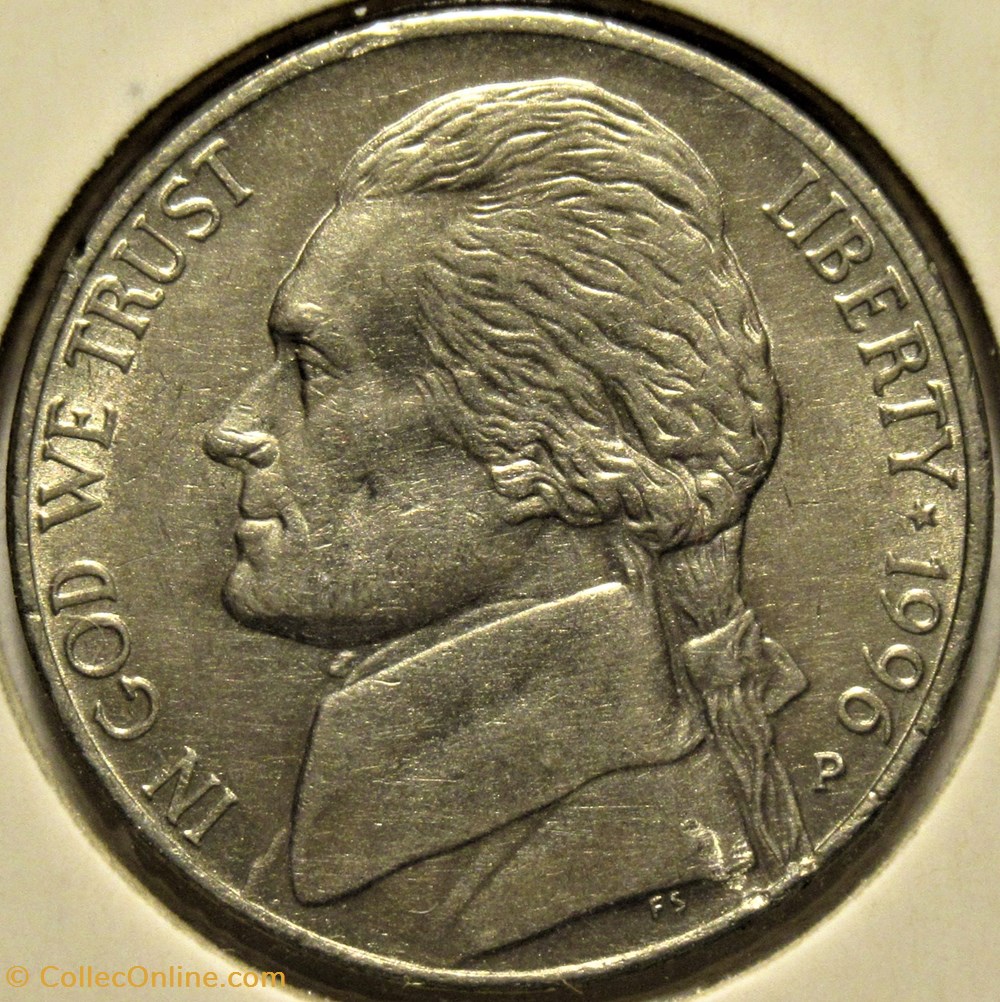 1996 Five Cents Jefferson, Philadelphia - Rippled 2 monnaies monde etats unis 1996 five cents jefferson philadelphia rippled