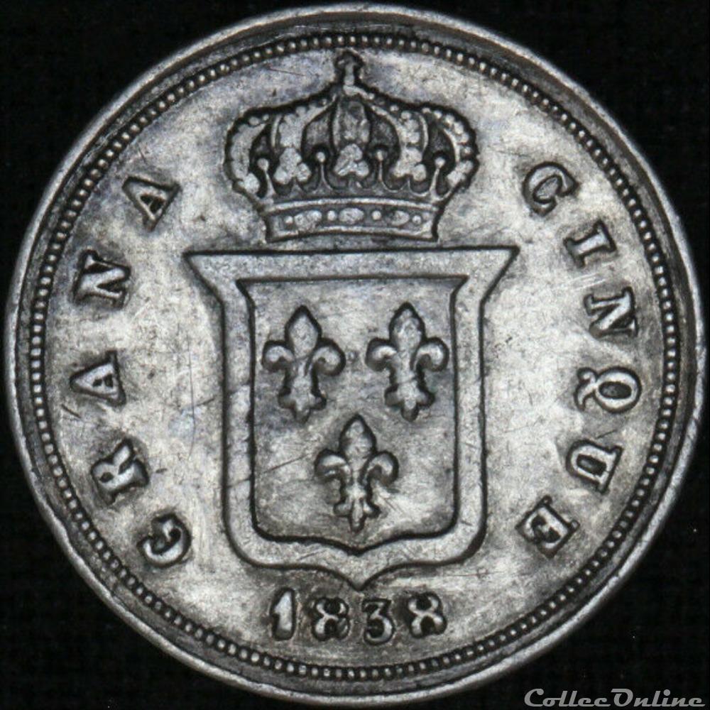 monnaie monde italie 1838 royaume de naples 5 grana mezzo carlino ferdinando ii