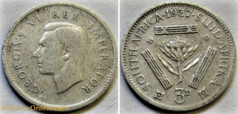 George VI - 3 Pence 1937 - South Africa monnaies monde afrique du sud george vi 3 pence 1937 south africa