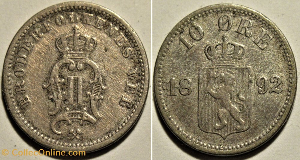 Norway - Oskar II - 10 Øre 1892 monnaies monde norvege norway oskar ii 10 re 1892
