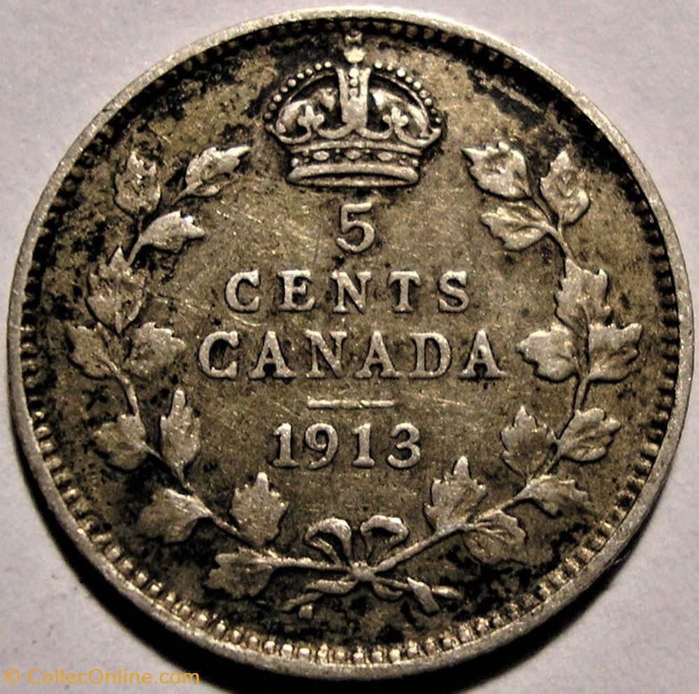 George V - 5 Cents 1913 monnaie monde canadum george v 5 cents 1913