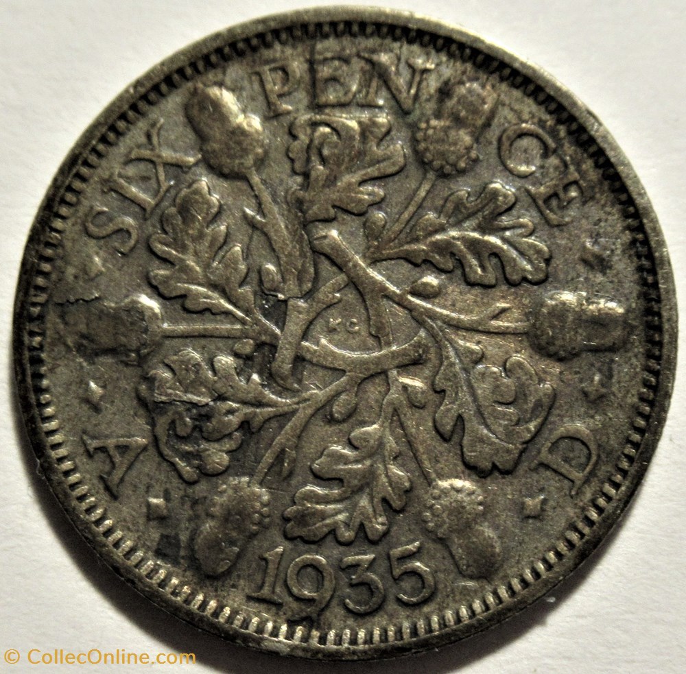George V - 6 Pence 1935 UK - Errors 2 monnaies monde royaume uni george v 6 pence 1935 uk errors